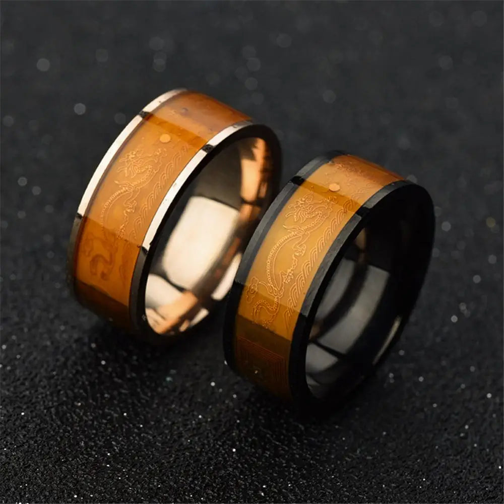Mens Couple Rings NFC Stainless Steel Phone Chip Dripping Oil Dual Dragon Pattern Smart Ring Gift