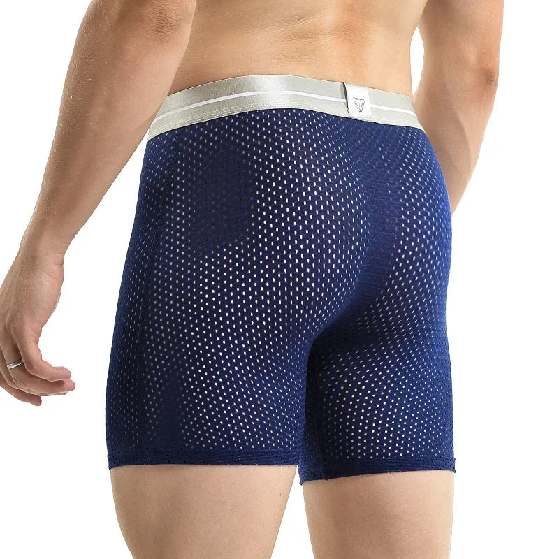 3pc Men's long sports briefs Running anti-wear leg large size ice silk boxers