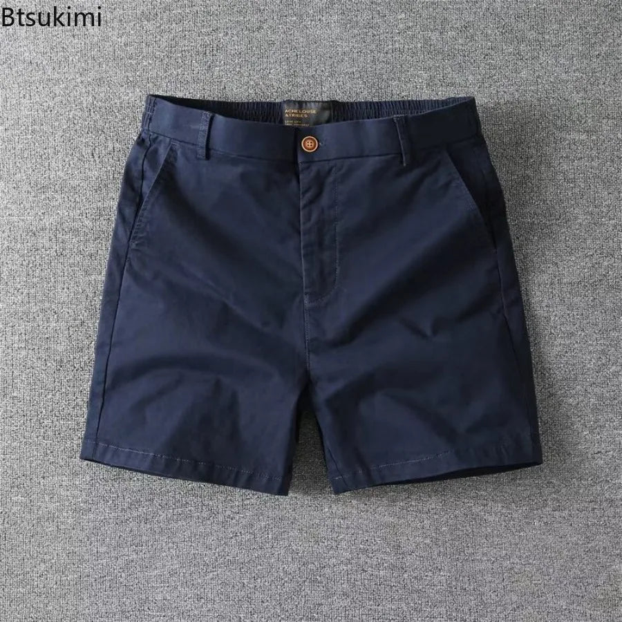 Men's Summer Casual Shorts Pure Cotton Solid Color Stretchy Straight Pants Trendy Hight Waist Elastic Waist Quarter Beach Pants