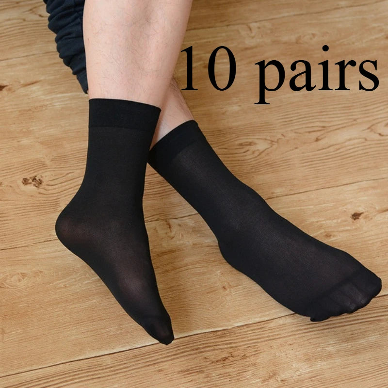 10 Pairs Men's Summer Anti Slip Socks Soft Thin Breathable Absorbent Transparent Silk Stockings