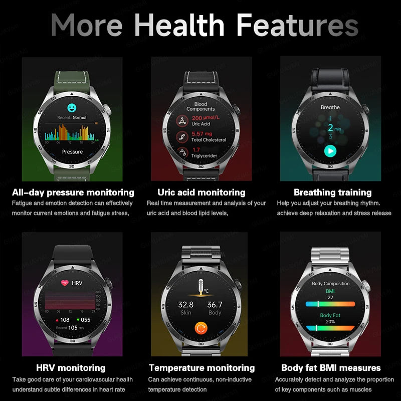 2026 New ECG+PPG Smart Watch Men Treatment Blood Pressure Uric acid Lipids Smartwatch Bluetooth Call Body analysis Health Clock