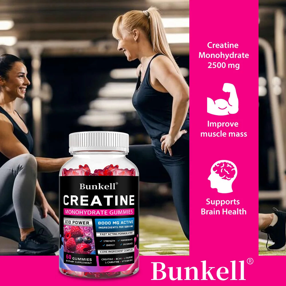 Creatine Monohydrate Gummies - 8000 Mg, Pre/post Workout, Fitness, Strength, Muscle Building Provide Energy Supplements
