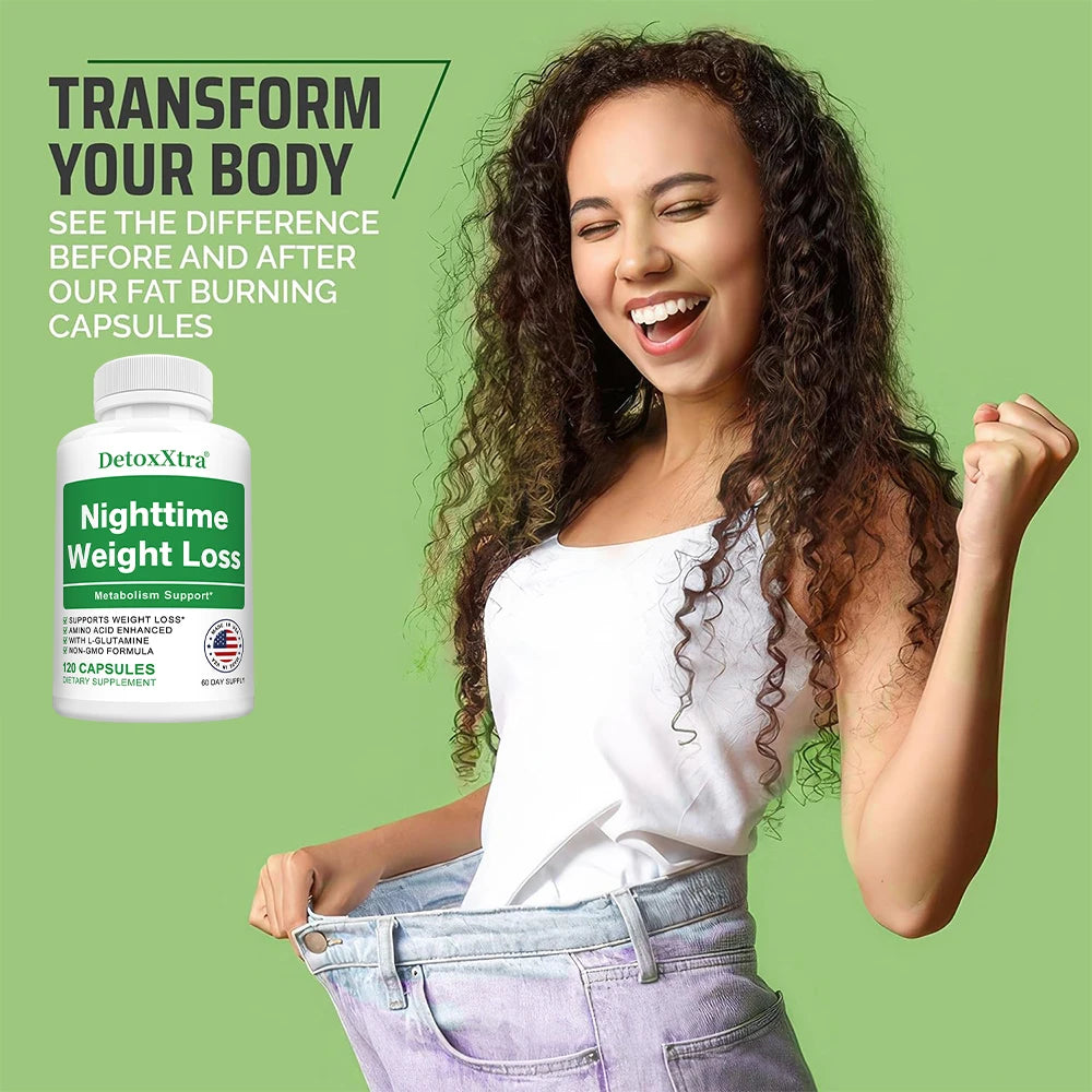 Nighttime Fat Burner Capsules, Muscle Recovery, Appetite Suppressant, Metabolism Booster, Relaxation & Restful Sleep Support