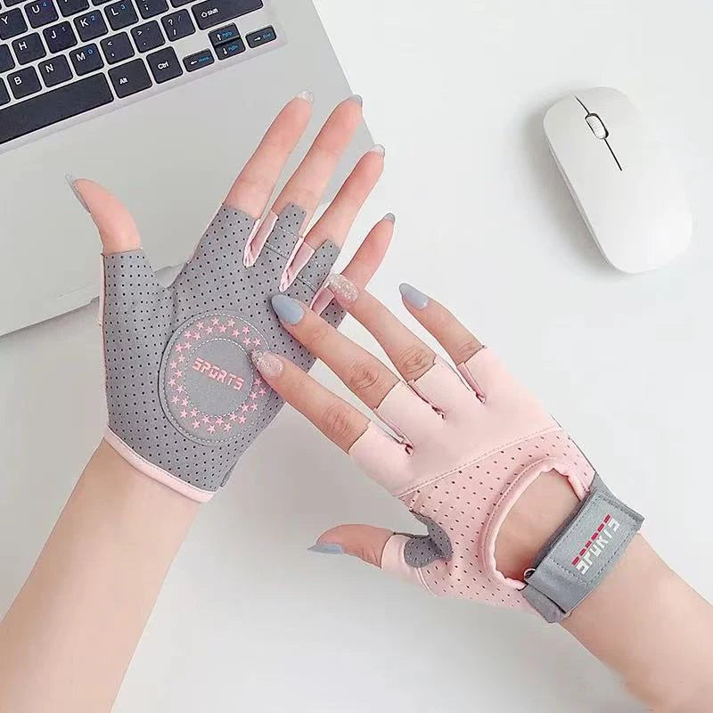 Women's Anti-Slip Fitness Exercise Half Finger Gloves Wear-Resistant Yoga Spinning Bike Sports Training Gloves