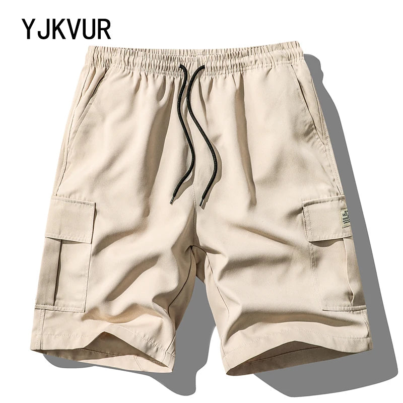 Men's Summer New Cargo Shorts Loose Plus Size Drawstring Casual 5 Inch Shorts Multi-Pocket Fashion Versatile Sports Beach Pants