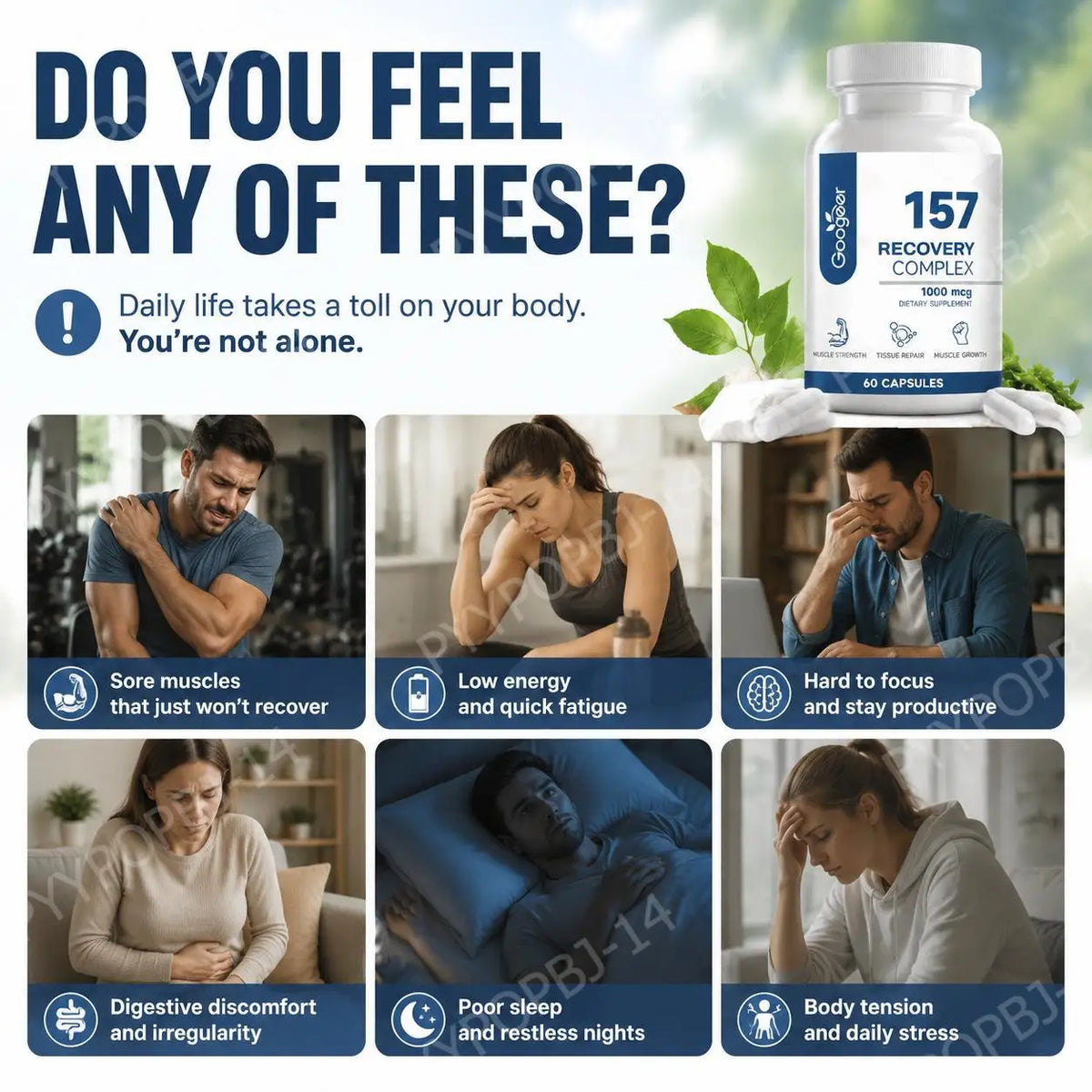 Googeer 157 Recovery Complex Capsules for Muscle Strength and Tissue Repair, L-Lysine Amino Acid Blend, Daily, 60 Capsules