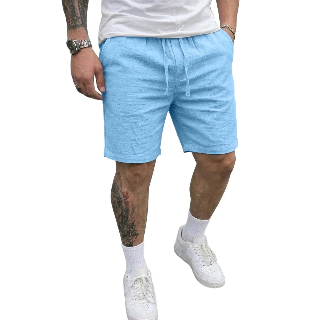 Mens Summer Linen Shorts Elastic Drawstring Waist Hawaiian Style Baggy Shorts Lightweight Casual Bottoms for Beach Outdoor