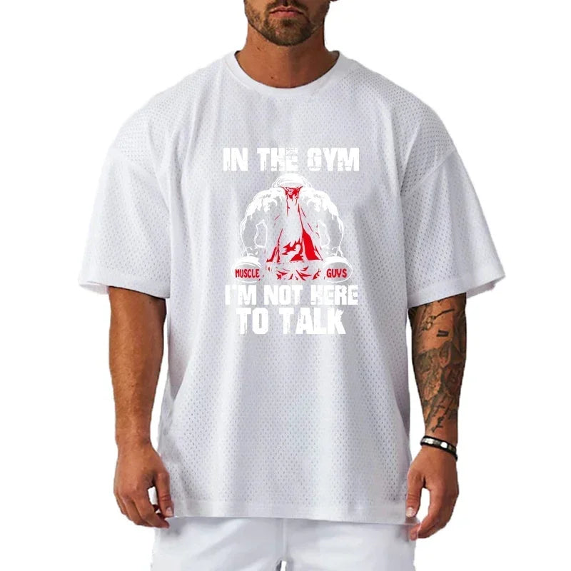 Men Basic Fashion Breathable Quicjk Dry Summer Oversized Loose Mesh Graphic Printed Gym Fitness Running Sports T-shirts