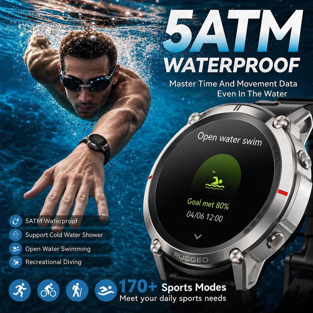 2026 New Google Maps Smart Watch GPS Route Tracking Offline Map Compass Fitness Tracker BT Call Rugged Outdoor HD Smartwatch Men