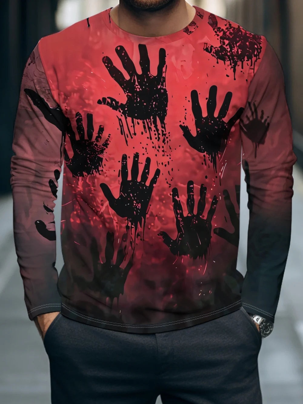Problem Solved Bloody 3D Printed Men's T-Shirts Fashion for Men Horror Halloween Long Sleeve Tops O-Neck T-Shirt Mens Clothing