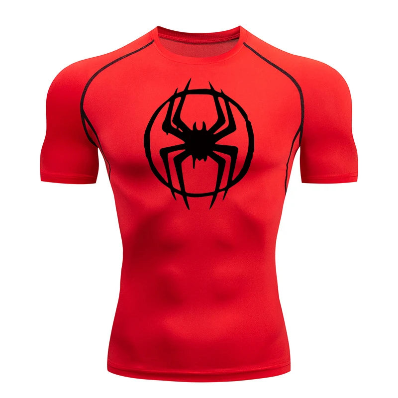 Spider Graphic Compression Shirts for Men Gym Workout Running Tshirt Summer Athletic Quick Dry Tees Tops Short Sleeve Rash Guard