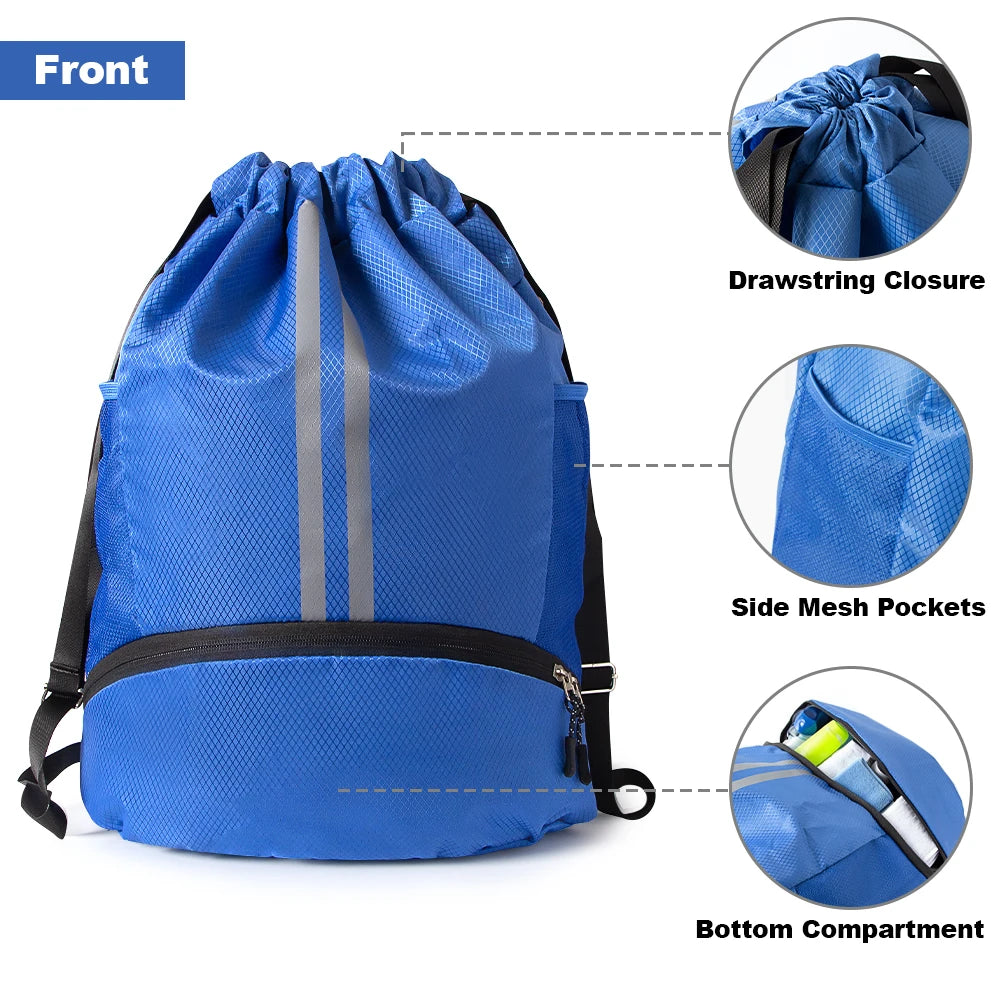 1PCS Drawstring Gym Bag, Waterproof Drawstring Backpack, Swim Bag with Shoes Compartment,Pull String Sport Bag Soccer Basketball