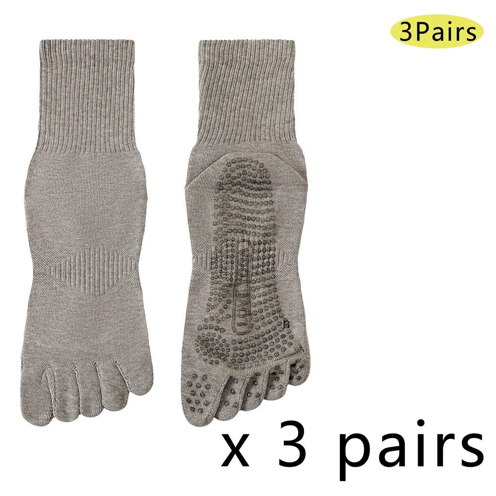 1/3 Pairs Men's 5-Toe Yoga Socks in Cotton Non-Slip Silicone Grip Sweat-Absorbent Pilates Socks for Gym Fitness Indoor Training