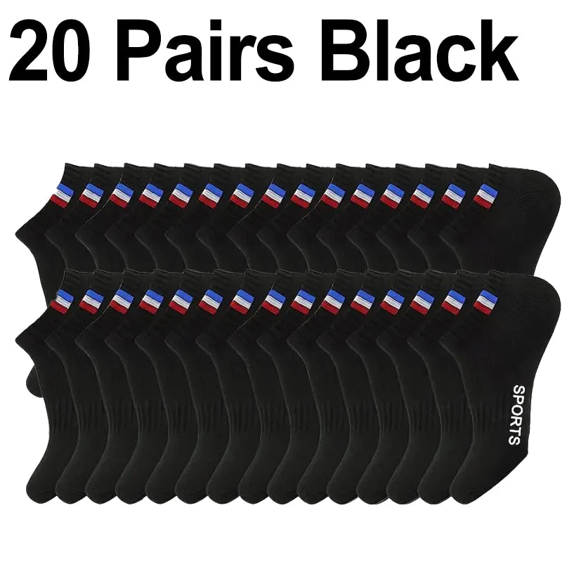 10/20/30 Pcs Men Breathable Low-Cut Athletic Socks Comfortable Moisture Wicking Polyester Spandex Blend for Sports & Casual Wear