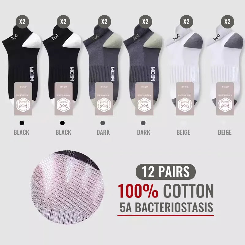 MiiOW 100% Pure Cotton Short Socks Men Ankle Sock Business Dress Ear-lifting Heel Protection Deodorant Antibacterial Sports Sock