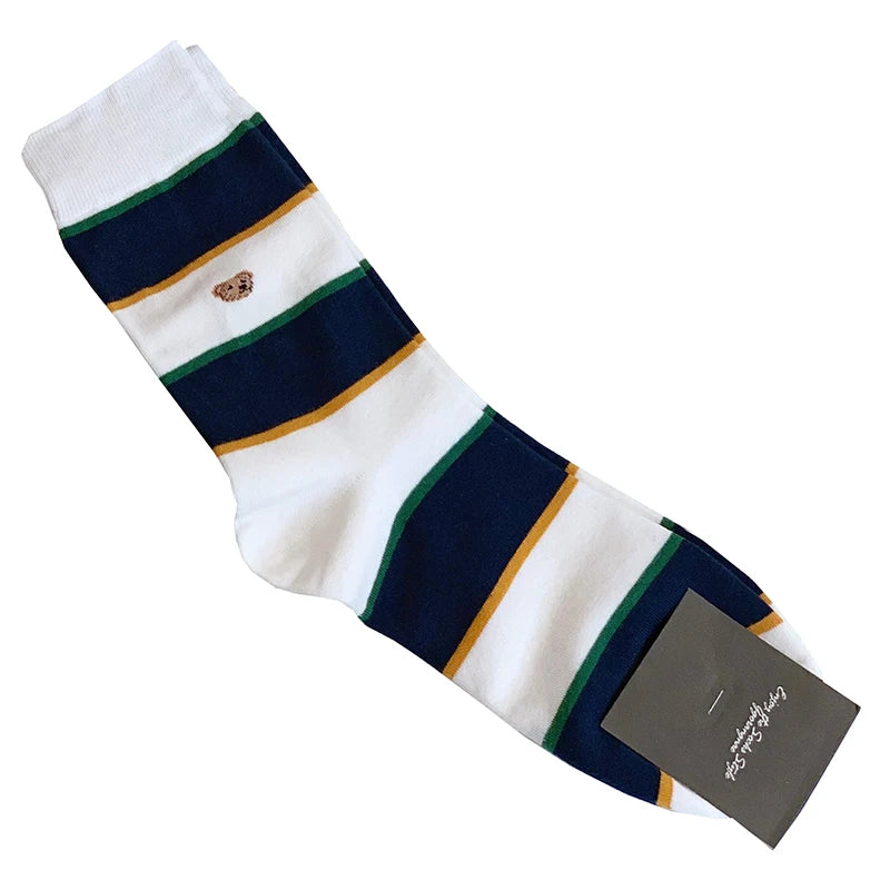 Good Quality Cartoon Gentleman Bear Men's Socks Cotton Harajuku Style Sport Boys Skateboard Novelty Breathable Christmas Gifts