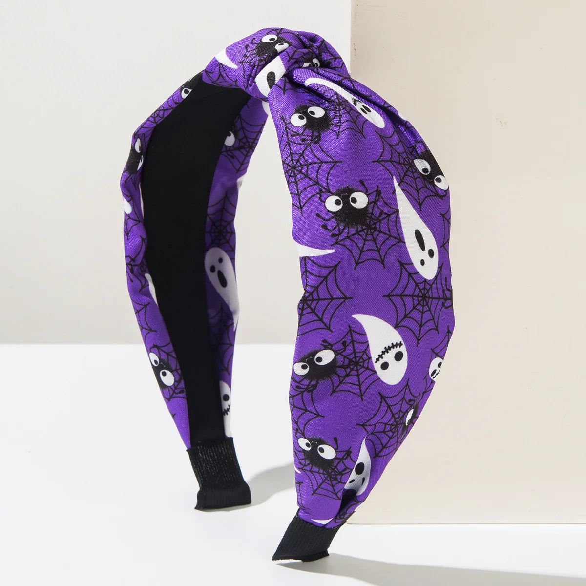 Women Halloween Cosplay Knotted Padded Headband Pumpkin Spider Bat Print Wide Hair Hoop Trick or Treat Hair Accessories