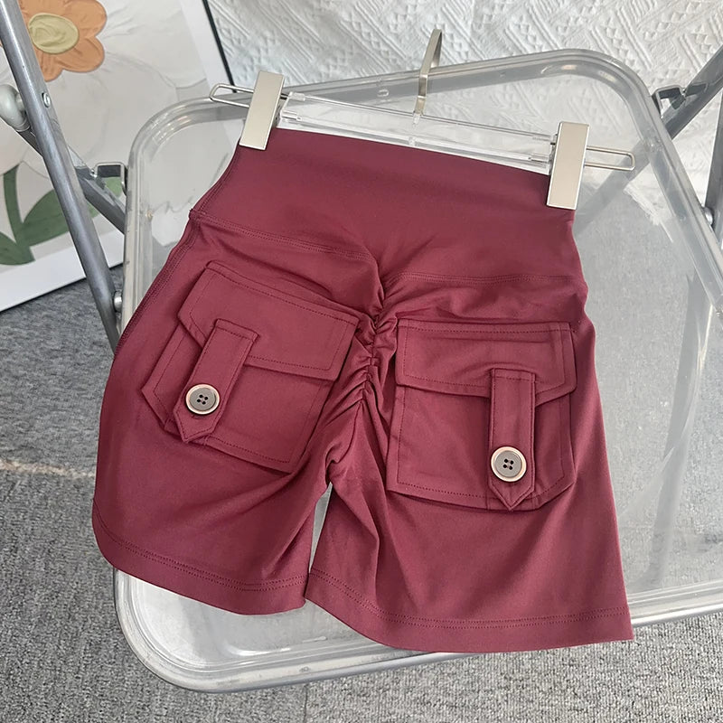 Nude High Waist Peach Butt Sport With Pocket Yoga Shorts Leggings Quick Drying Gym Training Cycling Outdoor sports Shorts