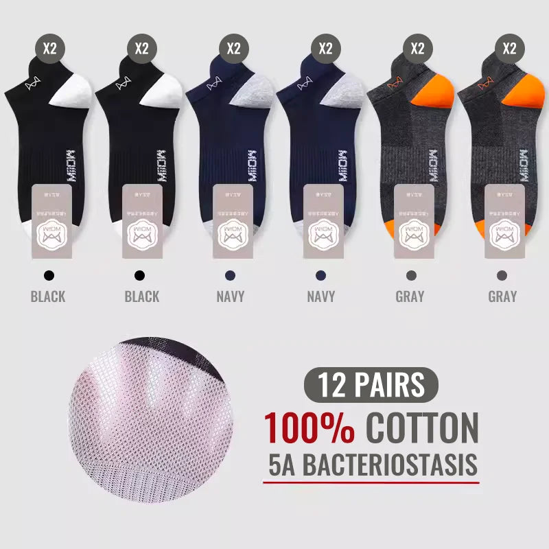 MiiOW 100% Pure Cotton Short Socks Men Ankle Sock Business Dress Ear-lifting Heel Protection Deodorant Antibacterial Sports Sock