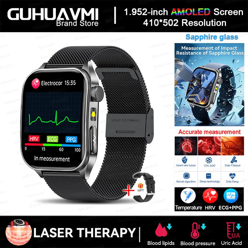 2026 New Non-Invasive Laser Treatment Three High Smart Watch ECG+PPG Blood Fat Uric Acid Health Diagnosis Smart Watches For Man