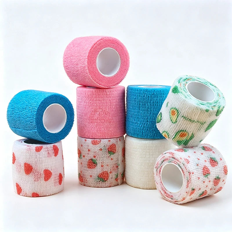 5 Rolls Athletic Wrap Tape Self Adhesive Elastic Bandage Elastoplast Sports Protector Knee Finger Shoulder Tattoo Accessories