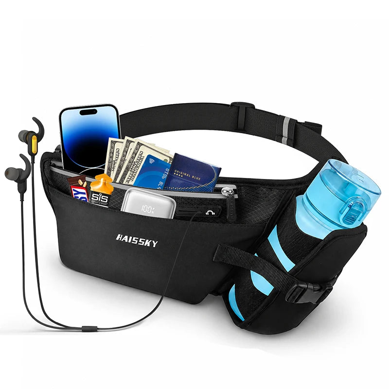 Haissky Upgrade Water Bottle Holder Running Bags For Women Men ,Outdoor Sports Fitness Large Capacity Fanny Waist Pack Pouch