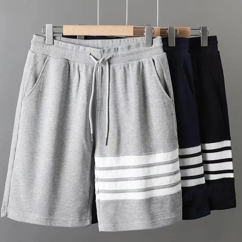 Four bar shorts men's summer new style waffle style trendy men's sports and leisure five quarter pants men's cross-border foreig