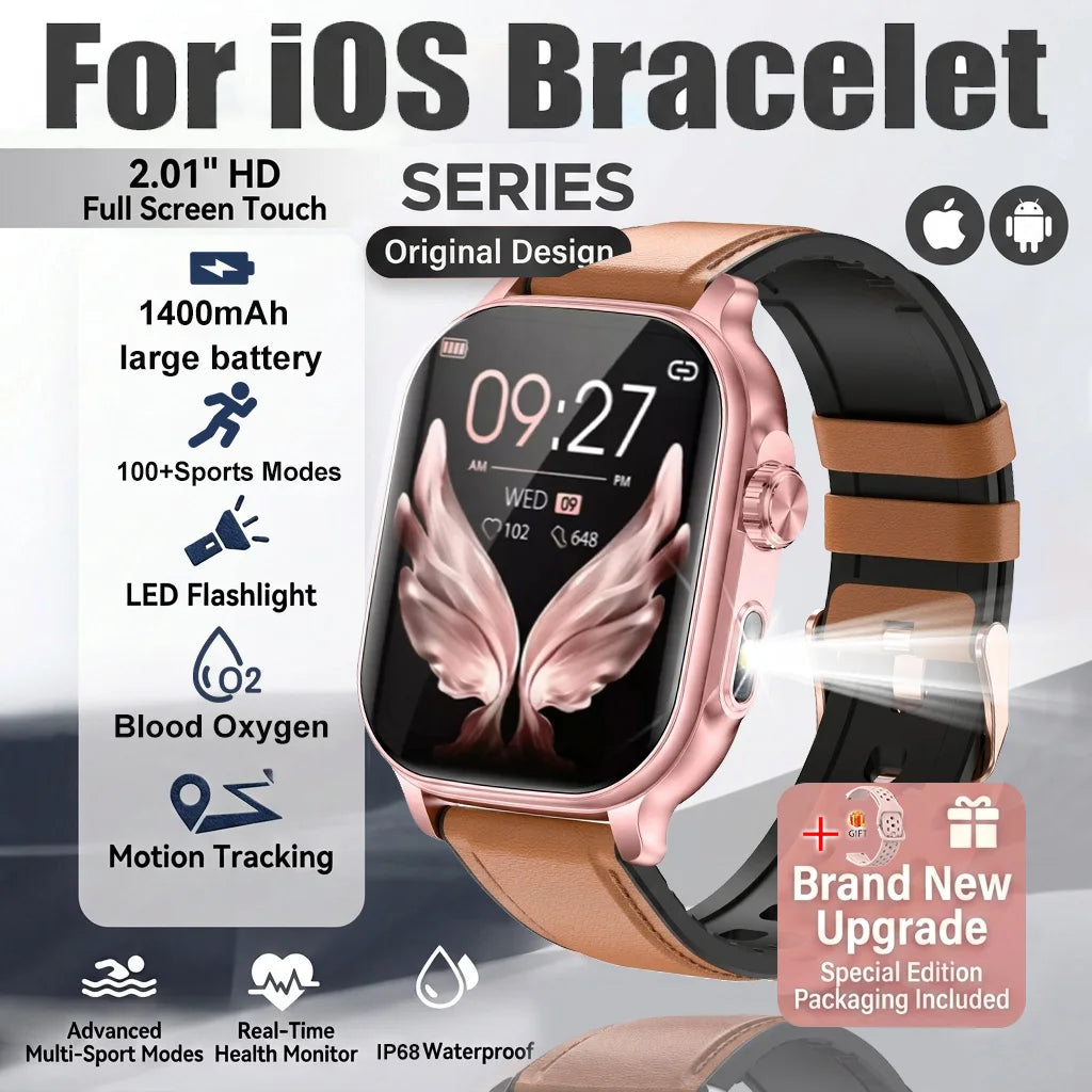 New1400mAh Large Battery Smart Watch 5ATM Waterproof LED Flashlight 100+ Sports Modes Heart Rate Fitness Tracker Men Smart Watch