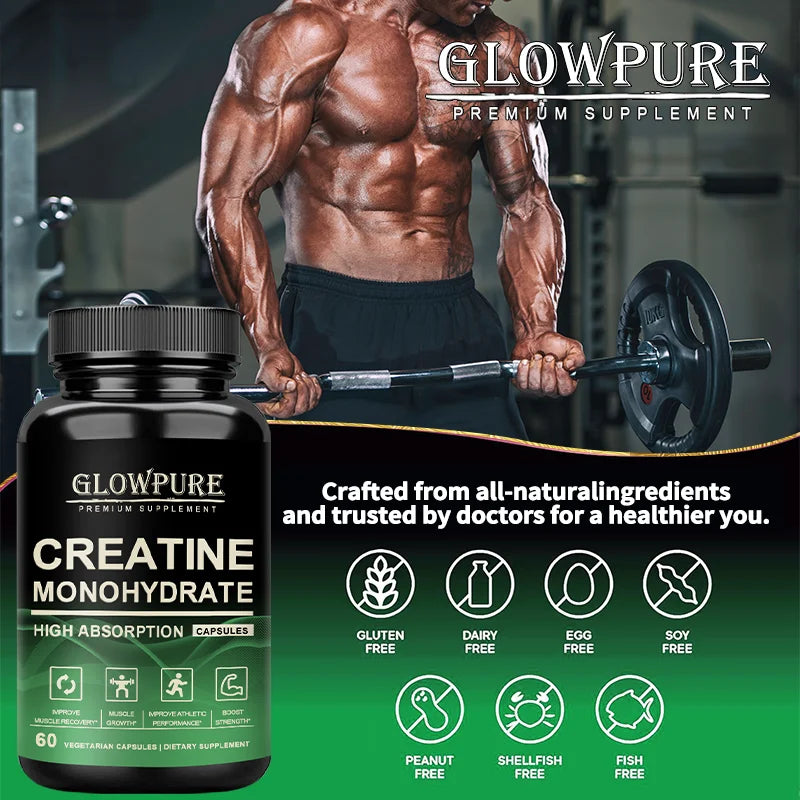 Creatine Monohydrate Capsules for Enhance Muscle Mass Strength & Performance Improvement Workout Recovery Mass Gainer