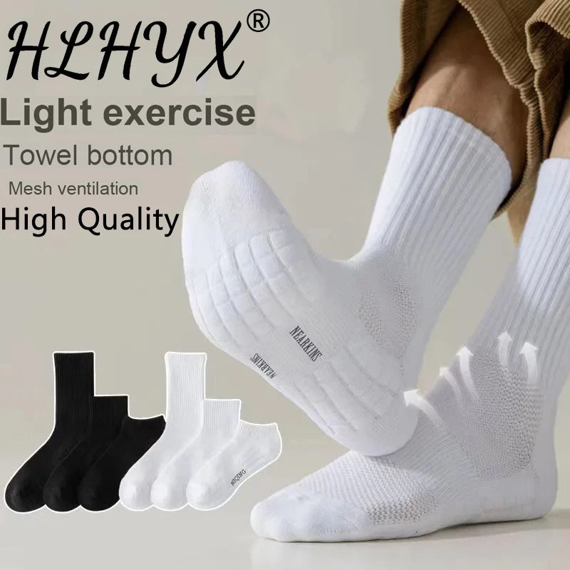 1pc 4pcs 5pcs 10pcs Socks Men's Cotton Spring Towel Bottom with Velvet Mid-tube White Stockings Thickened Sports Basketball Sock