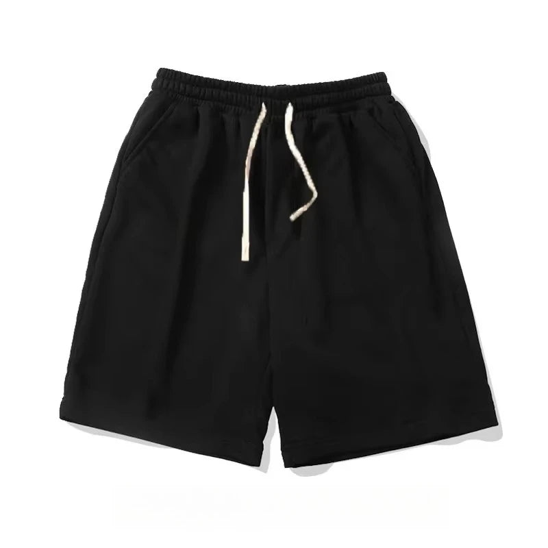 Men's Sports Shorts Four Seasons Fitness Loose Pure Black Knitted Cotton Casual Shorts Streetwear gym shorts