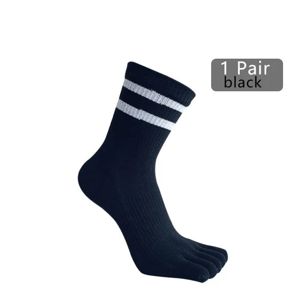 1/5 Pairs Man Five Finger Socks Cotton Striped Solid Simple Sweat-Absorbing Anti-Bacterial Breathable Warm Soft Elastic Toe Sock
