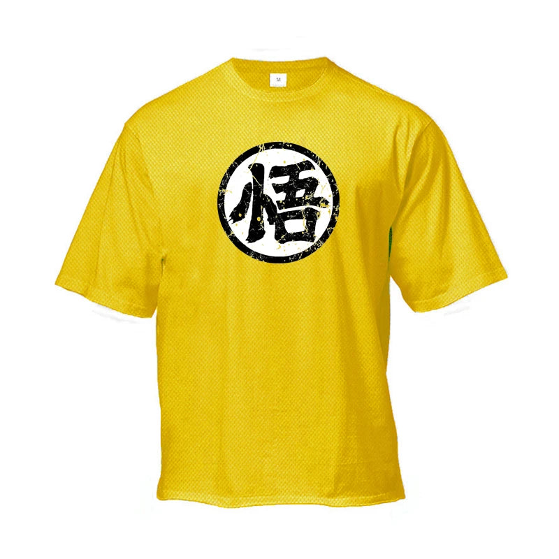 Japanese Anime Logo Wu Font Funny Printing Mens Loose Running T-shirt Summer Quick Dry Mesh Half Sleeve Gym Fitness Clothing
