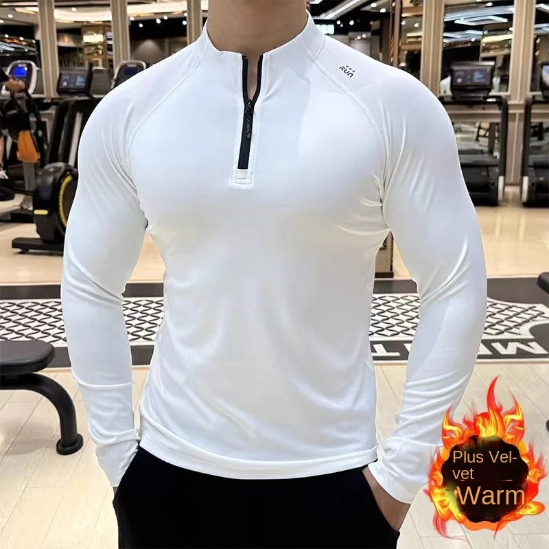 Men's Long Sleeve Loose Quick-Dry Half-Zip Sport T-Shirt, American Style Running Basketball Training Top for Autumn and Winter
