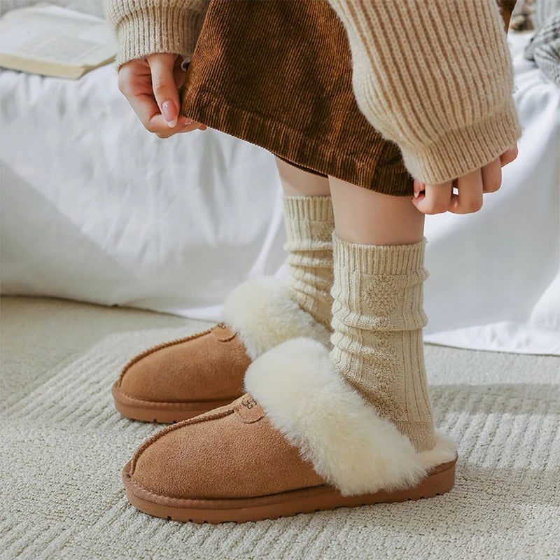 2 Pairs Cashmere Socks Wool Women's Boot Socks Diamond Check Thicken Warm Mid Tube Thermal Fashion Solid Simple Snow Socks