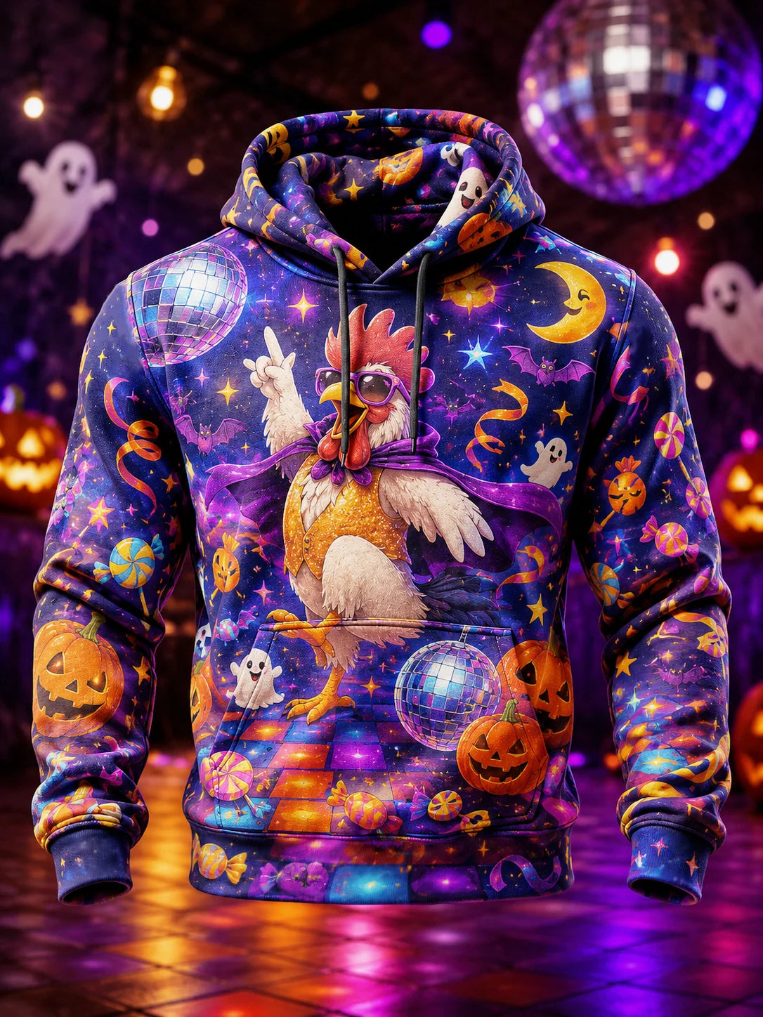 Unisex 3D Print Halloween Hoodie Witch Black Cat Pumpkin Candy Skull Bowl Pullover Long Sleeve Kangaroo Pocket Sweatshirt