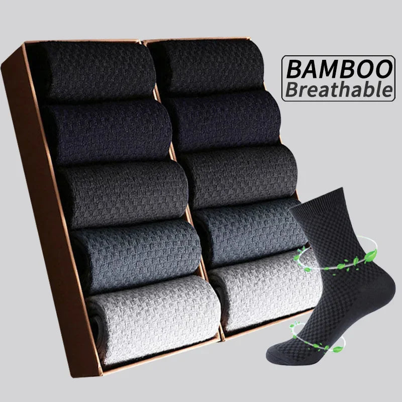 5 Pairs Men Bamboo Fiber Crew Socks Man High Quality Summer Winter Business Breathable Black Male Dress Ankle Socks Man