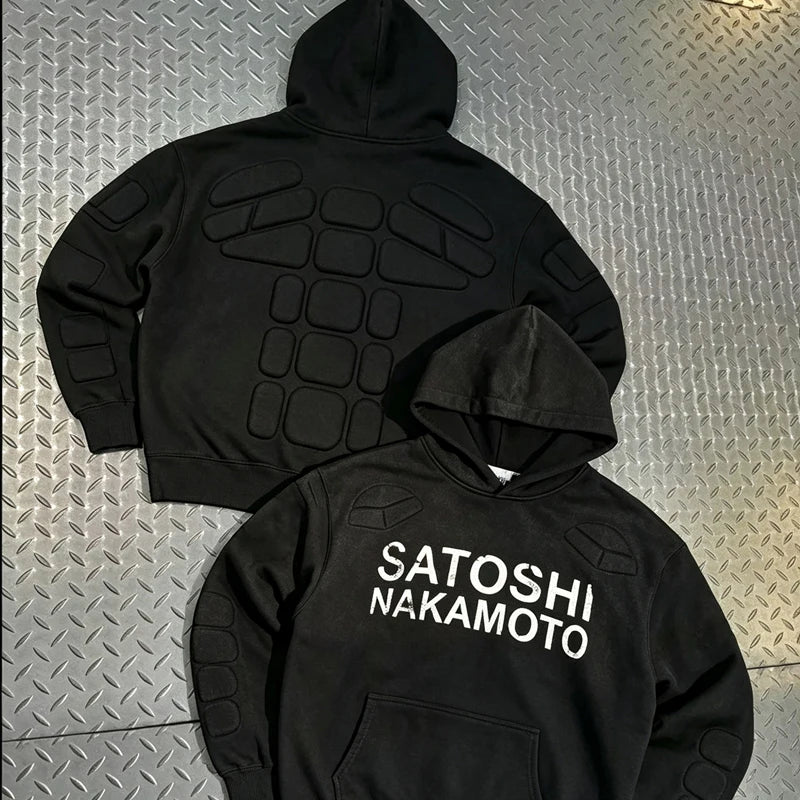 Street Casual SATOSHI Hoodies Pullover Embossed Pattern Embroidery Turtle Shell Design Washed Hooded Men Women Loose Sweatshirts