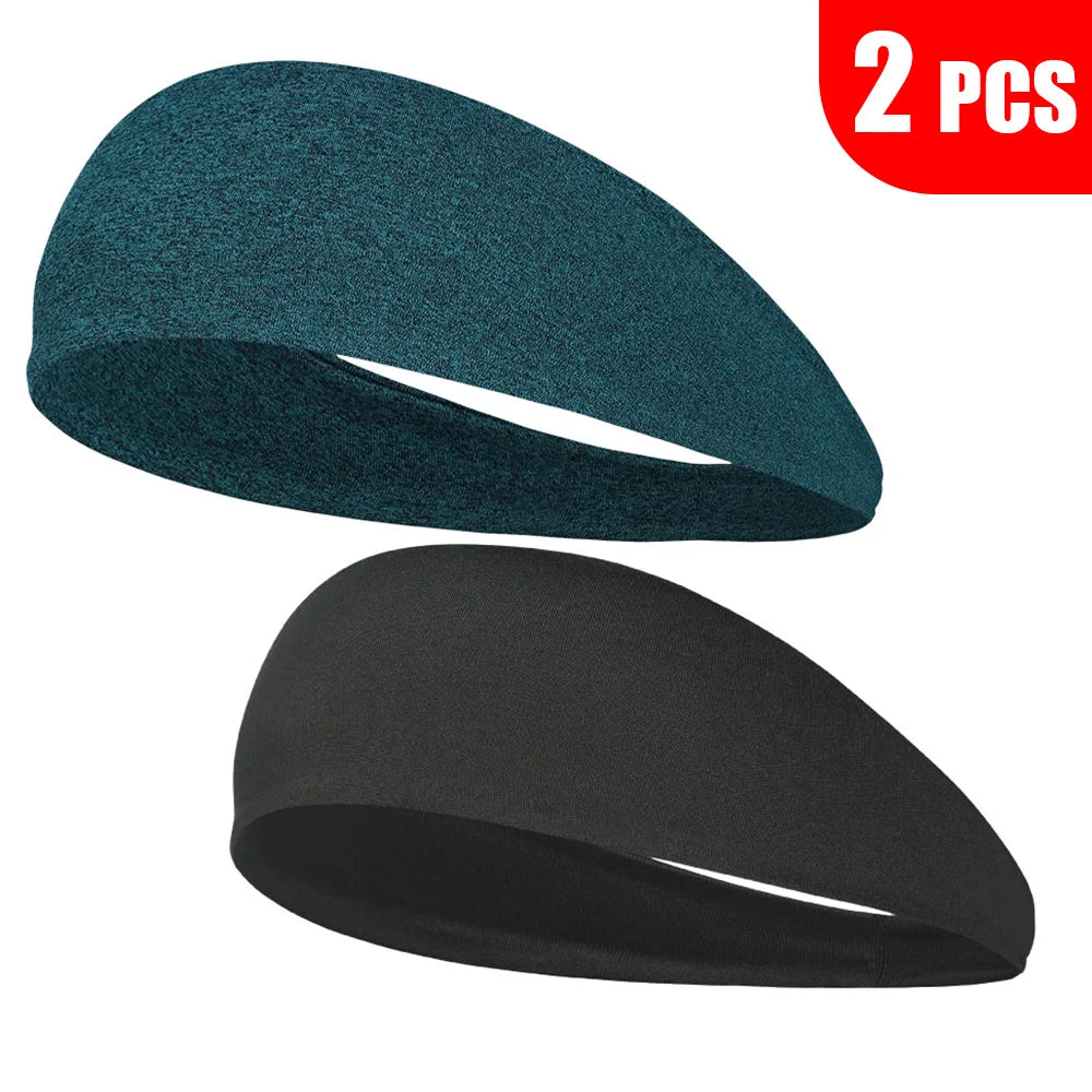 2PCS Sports Headband Elastic Sweatband Outdoor Running Cycling Yoga Gym Fitness Tennis Baseball Hair Band Bandage Headband Men