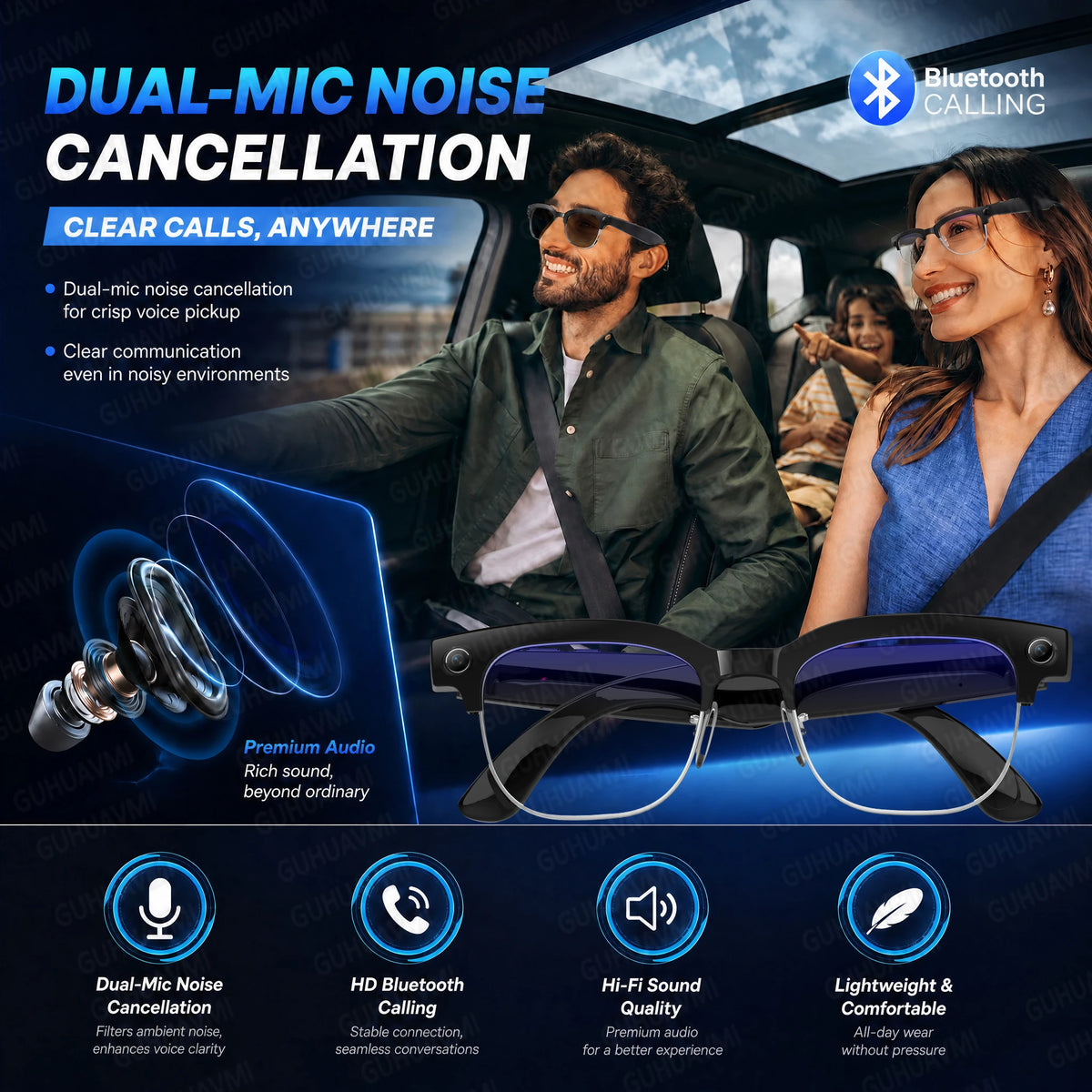 New HOT Business Smart Glasses Men 800W 4K HD Camera 1080P Shooting Action Capture AI Chat Call Waterproof Windproof Sunglasses
