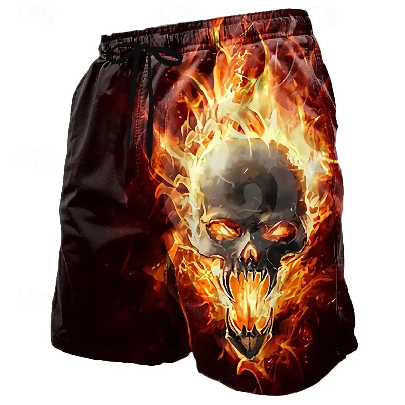 Men's Summer Horror Skull 3D Printed Beach Shorts Loose Streetwear Hip Hop Swim Trunks Breathable Casual Outdoor Short Pants