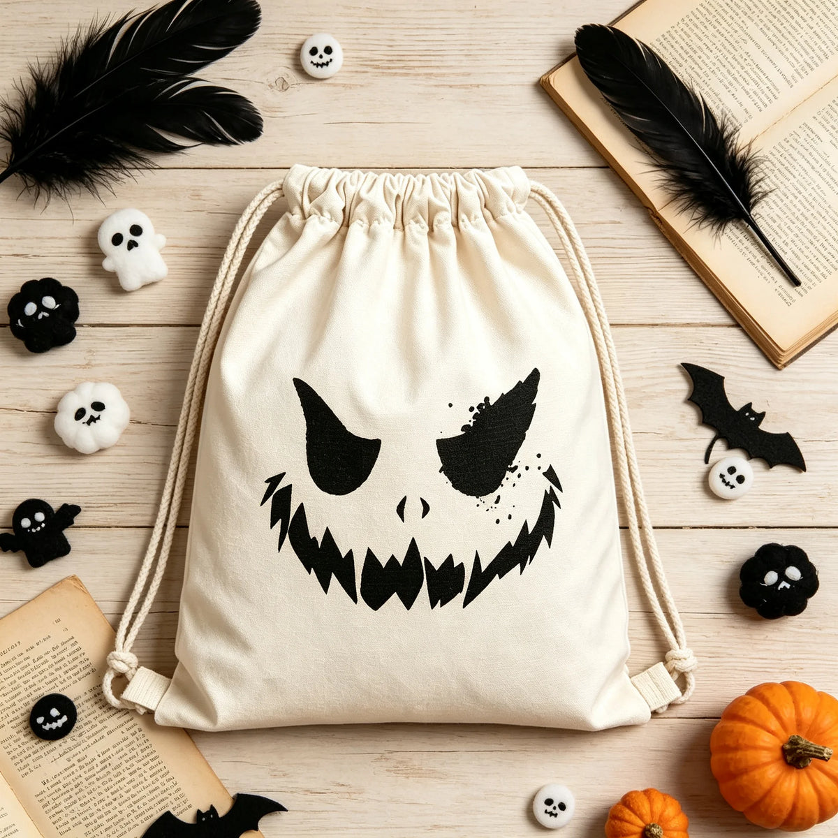 Halloween Scary Pumpkin Face Drawstring Bag Spooky Ghost Print Sack Trick Or Treat Gift Pouch Fall Party Favor Storage Sack