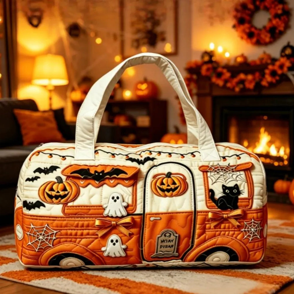 Halloween Quilted Bus Pumpkin Bag Women's Handbag Valentine's Day Gift Travel Bag Multi functional Sports Short Distance Handbag