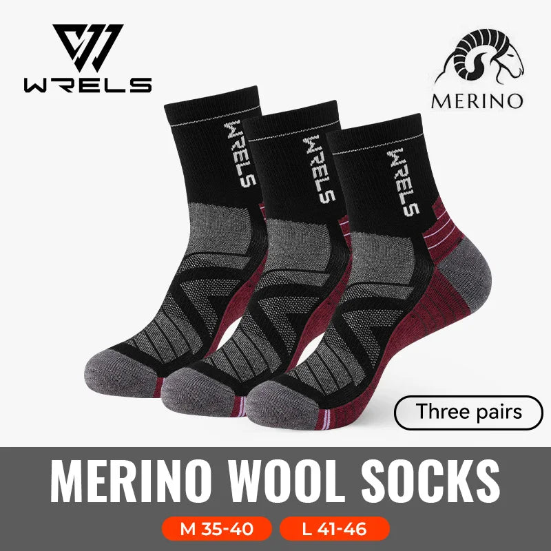 WRELS 1/2/3pairs Merino Wool Socks Thermal Warm Winter High Elastic Thick Hiking Socks Moisture Absorption Wool Sports Socks