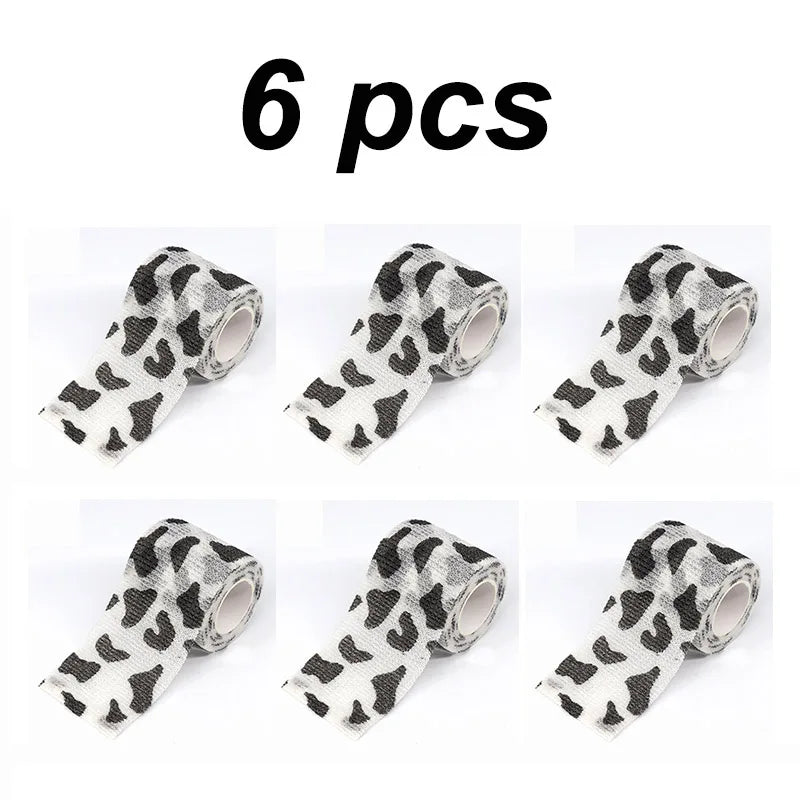 1/2/6 pcs Animal Printed Self Adhesive Tattoo Elastic Bandage 4.5m Sports Wrap Tape for Finger Joint Knee First Aid Kit Pet Tape