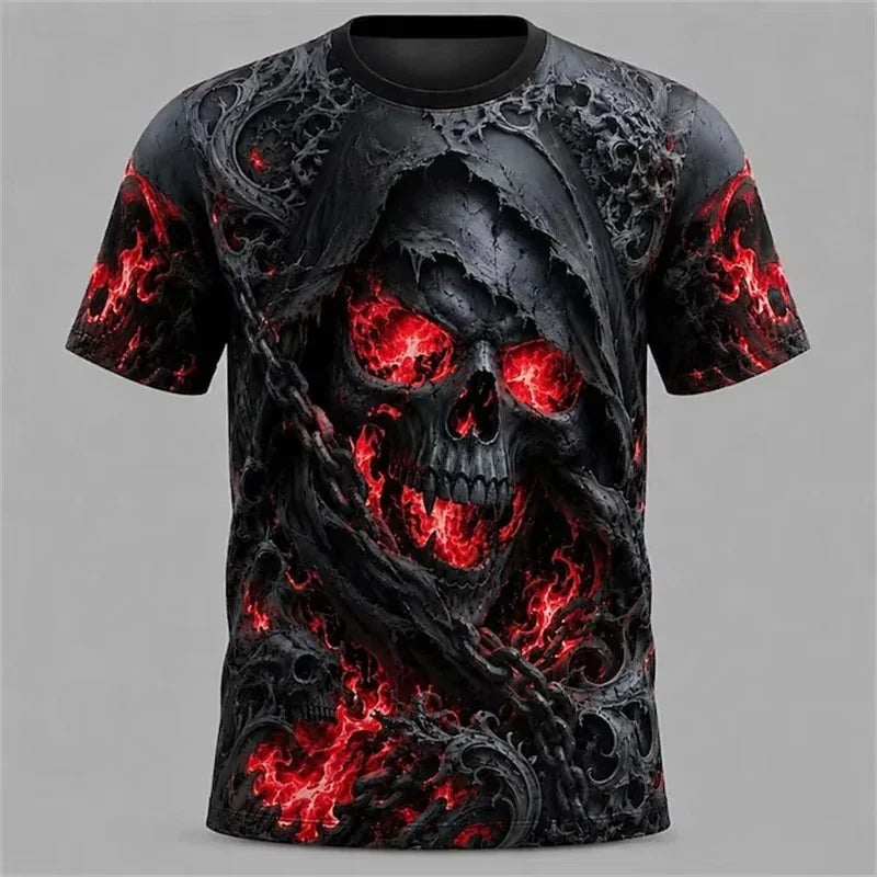 Summer Halloween Atmosphere T-shirt Terror Cosplay T-shirt Round neck loose T-shirt Skull Pattern Printed Short Sleeve Tops