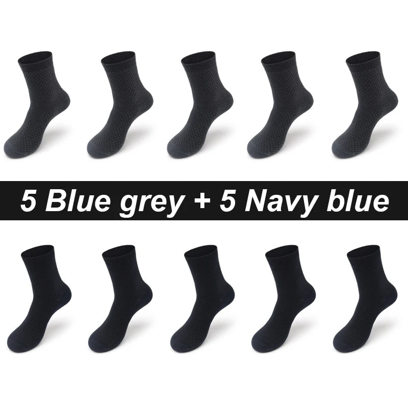 Bamboo Fiber Men's Socks 10Pairs Black Business Soft Breathable Long High Quality Autumn for New Male Sock Plus Size 39-48