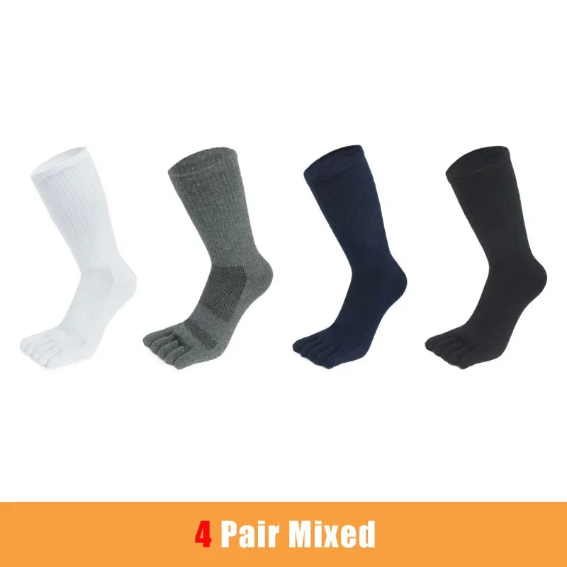 4 Pairs Man Toe Socks Long Sport Plus Large Cotton Compression Mesh Sweat-Absorbing Outdoor Bike Run Hiking Five Finger Sock Boy