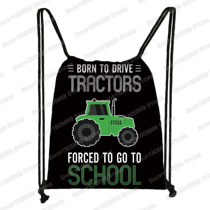Play with Farm Tractor Print Backpack Teenager Boys Girls Rucksack Women Drawstring Bags for Travel Kids Book Bag Shoes Holder
