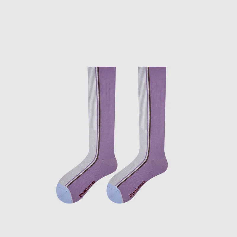 Women's Summer Autumn Thin Mid-Calf Compression Socks Anti-Slip Breathable Seamless for Yoga Running Fitness Hiking for Lady